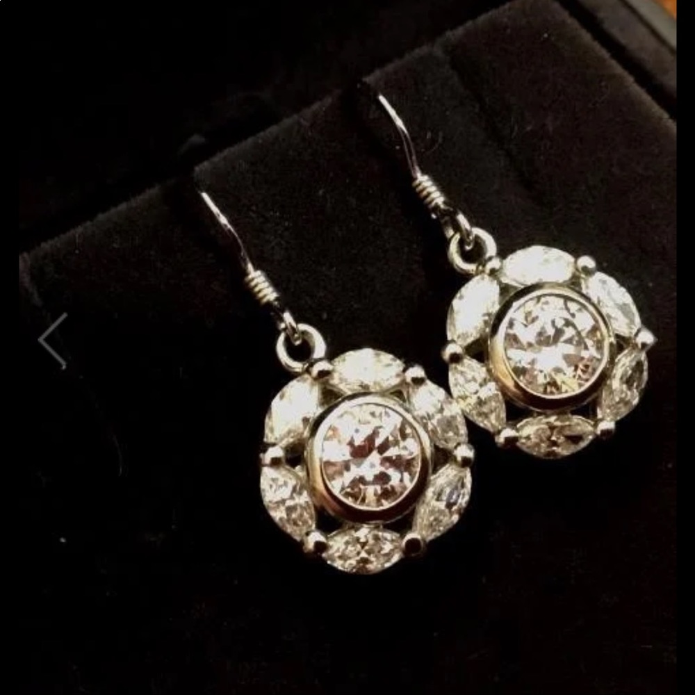 Sterling Silver and CZ Cluster Earrings Thailand